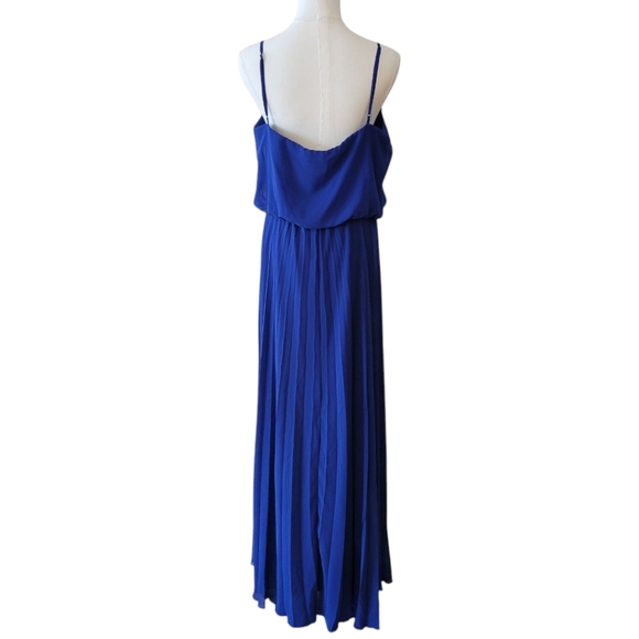 Bisou Bisou Blue Pleated Sleeveless Maxi Dress Size 14 - Picture 4 of 5